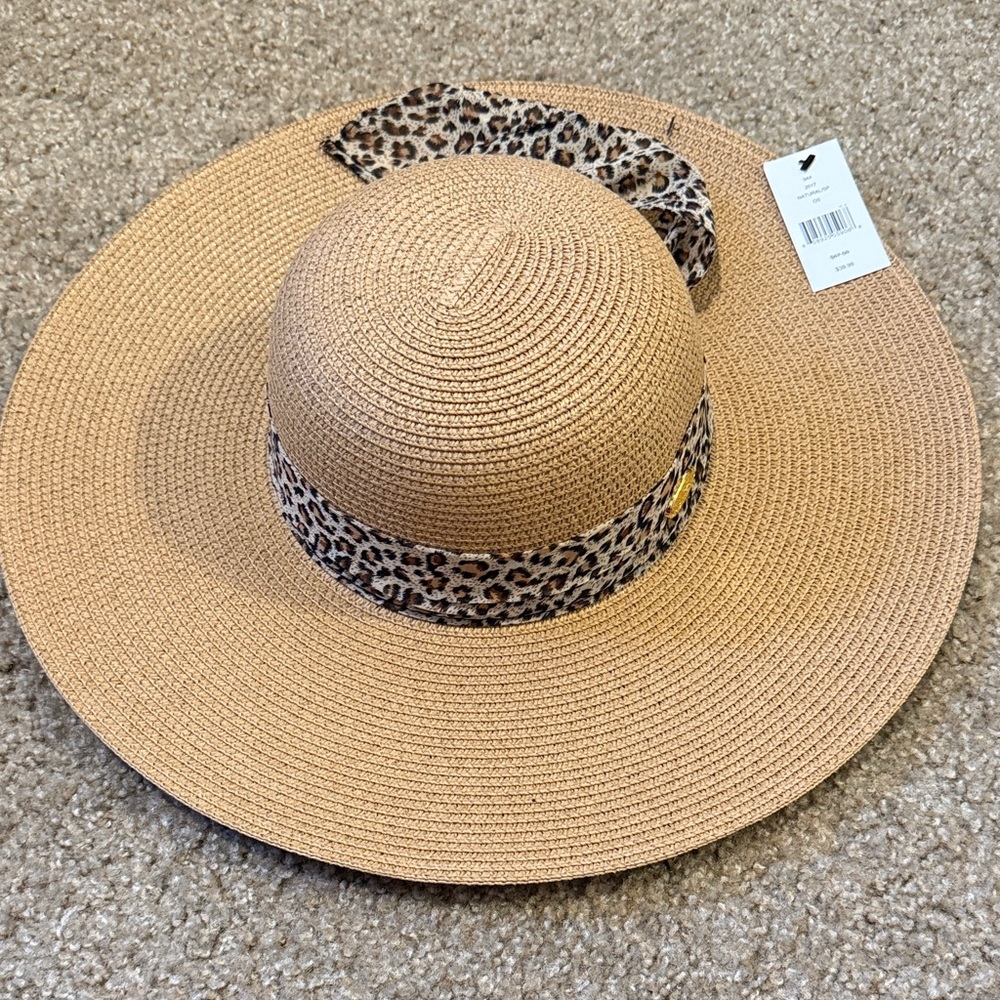 Surell Tan Hat with Leopard Print Band
